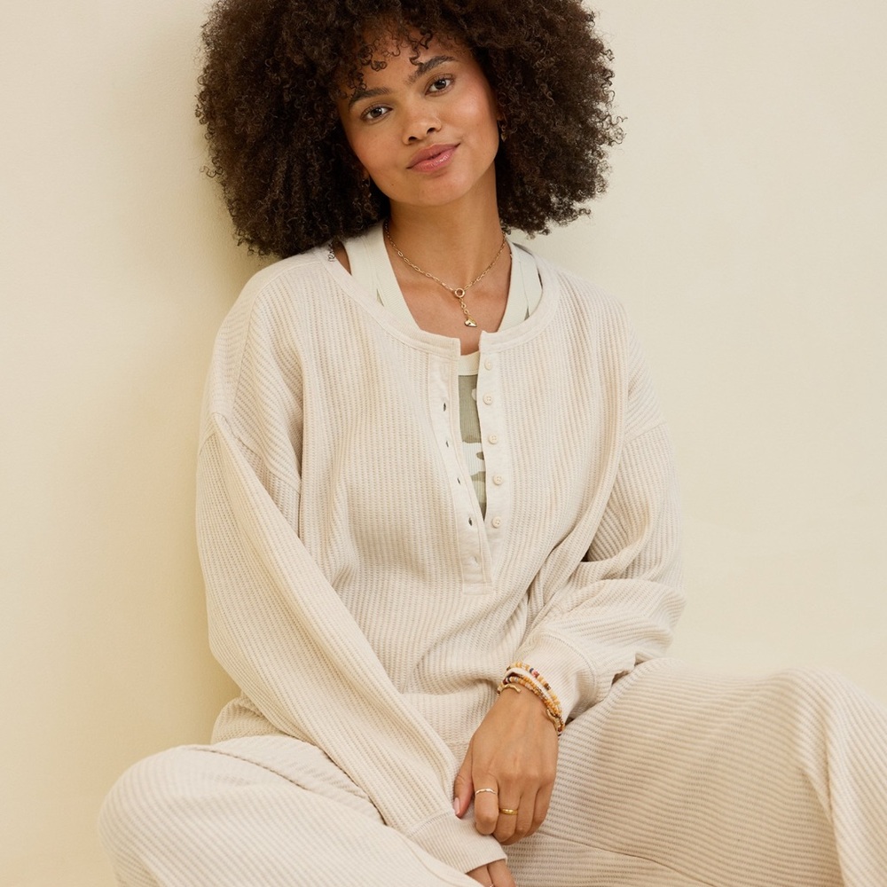 Aerie Waffle Henley Sweatshirt